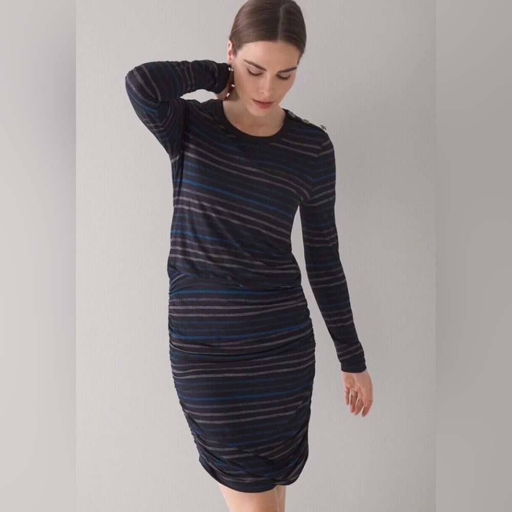 White House Black Market ruched blouson Black, Blue, silver Dress size XXsmall